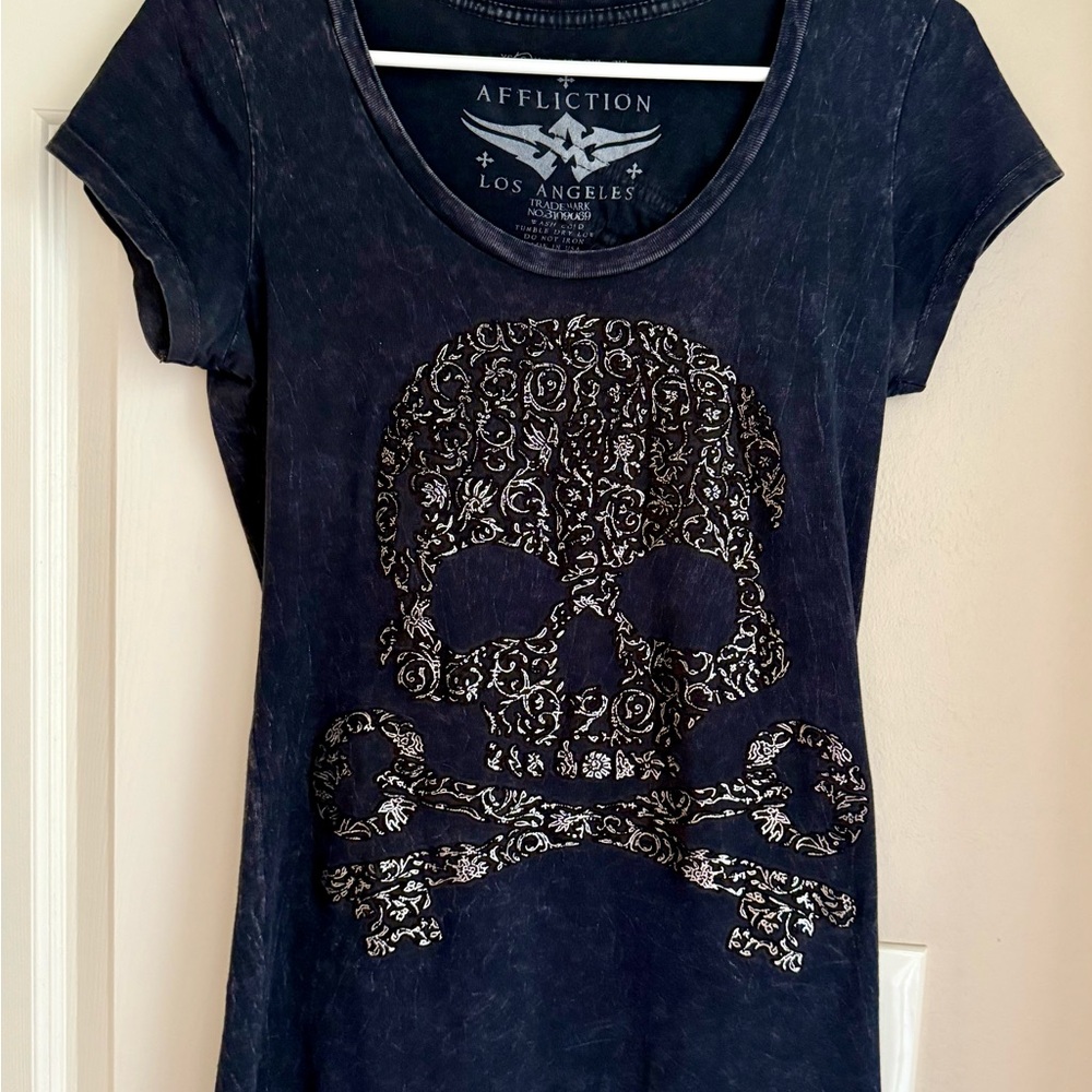 Affliction Women's Black Skull Graphic Top
